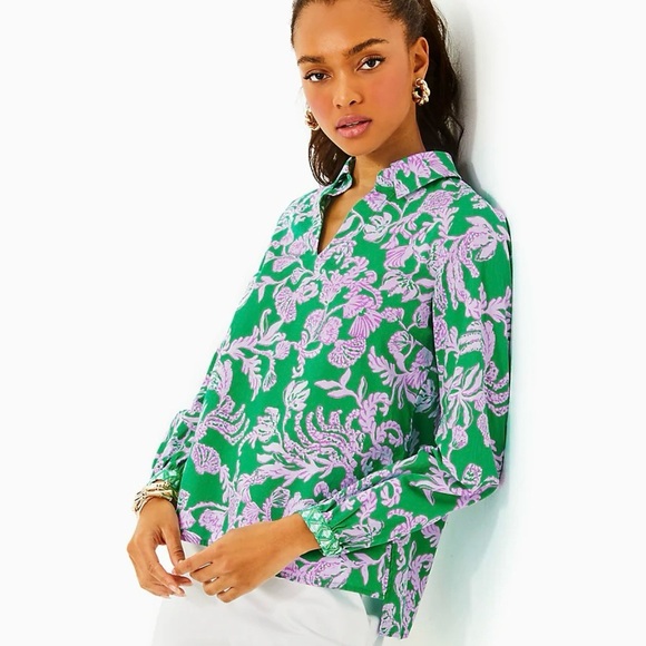 Lilly Pulitzer Jae Tunic Brazilian Green Salty Sandbar Print Size Small NWT $138 - Picture 1 of 5